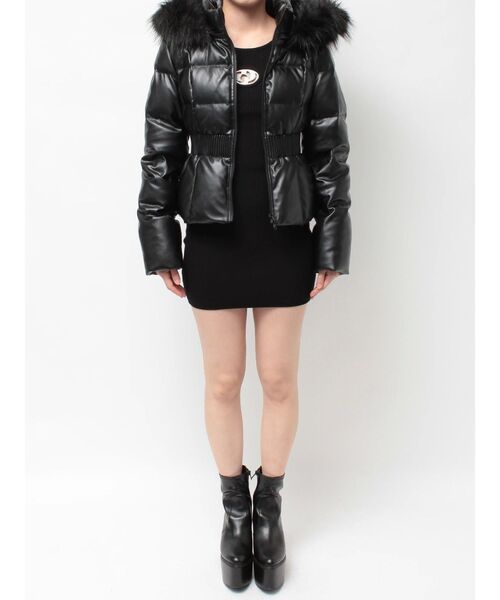 GDベルト付きフェイクレザーショートダウンコート（ダウンジャケット