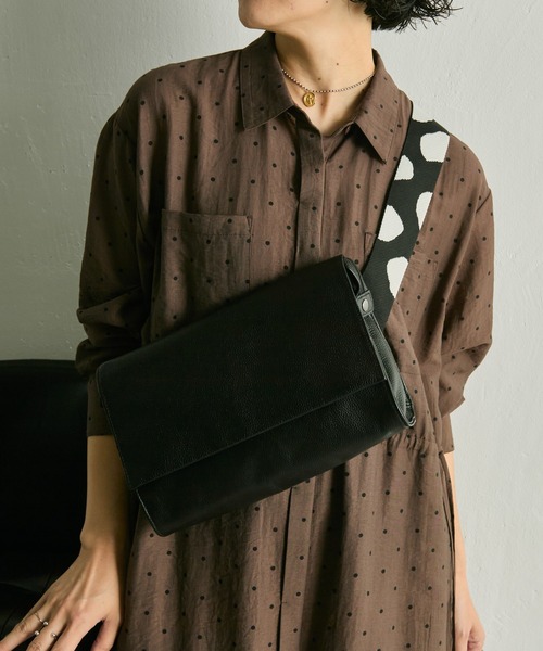 本革/470g》ワイドテープショルダーバッグ/ボディバッグ（ショルダー