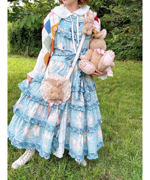 バラ園うさぎプリントヨークワンピース（ワンピース）｜PINK HOUSE