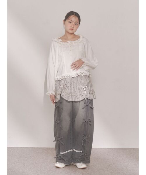 merry jenny（メリージェニー）の「バレルレッグリボンデニムパンツ