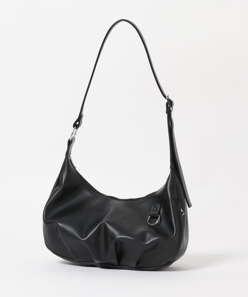 2Way Synthetic Leather Round Shoulder hand bag /タックラウンド