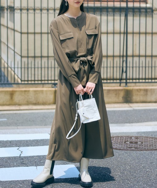 高身長 ワークシャツワンピース（トールサイズ）Essenave（ワンピース