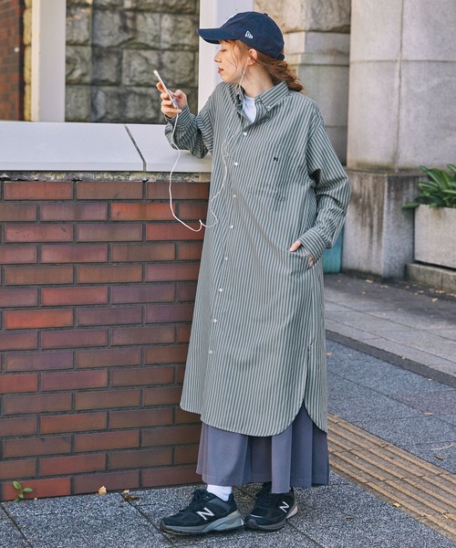 アソート ナンバリング刺繍 ボタンダウン ロングシャツワンピース MONO