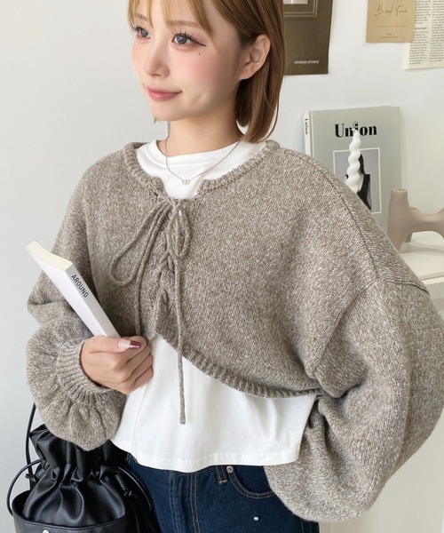 セール】前後2WAY編み上げクロップド丈ニットプルオーバー