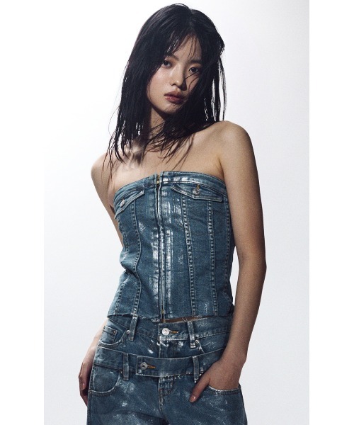 SLY（スライ）の「【限定展開】METALIC FRONT ZIP CORSET メタリック