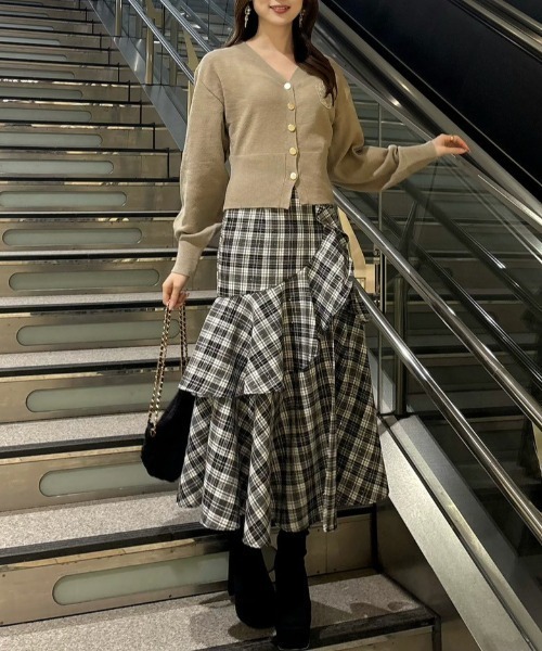 rienda（リエンダ）の「チェックフリルスリットスコートショートパンツ