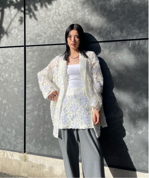 Ameri（アメリ）の「FLOWER MIX LACE SHEER SKIRT（スカート）」 - WEAR