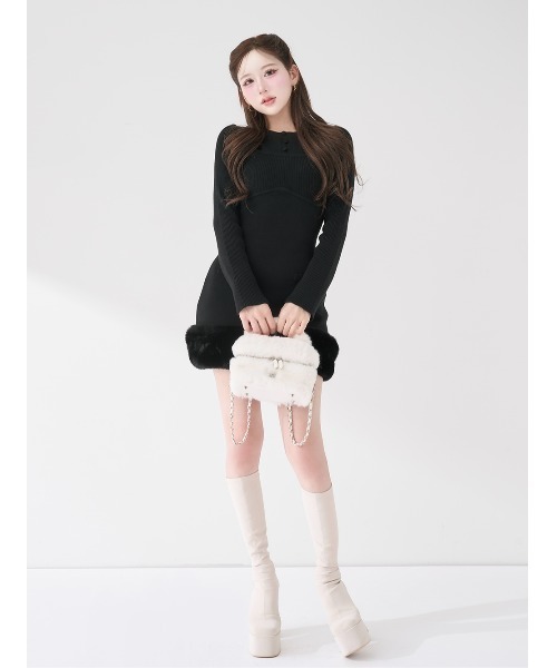 ビジューケープニットミニワンピース（ワンピース）｜Darich