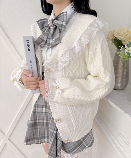 ハートケーブルセーラーカーディガン（ニット/セーター）｜ROJITA