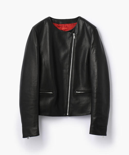 ラムレザー ノーカラージャケット（ライダースジャケット）｜DES PRES