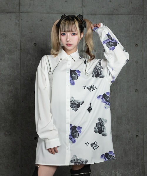 バイカラーBEARプリントシャツ（シャツ/ブラウス）｜Amilige