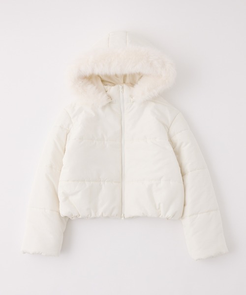 今すぐお届け可能!】フード付きショートフェイクダウンジャケット