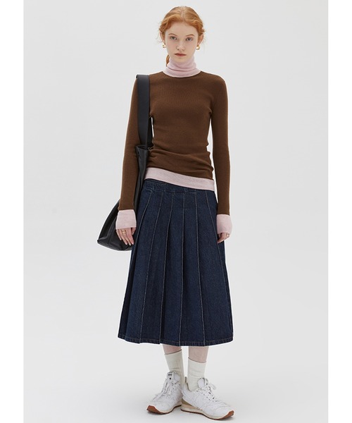 ハイウエスト デニムロングプリーツスカート FC23B019【Fano Studios