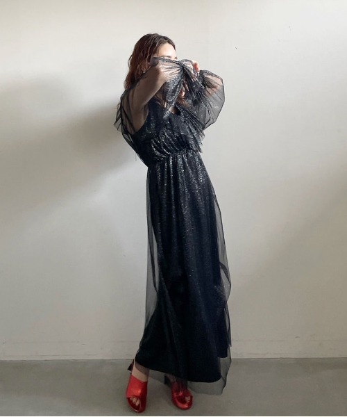 セール】GLITTER FRILL COLLAR DRESS（ワンピース）｜Ameri（アメリ
