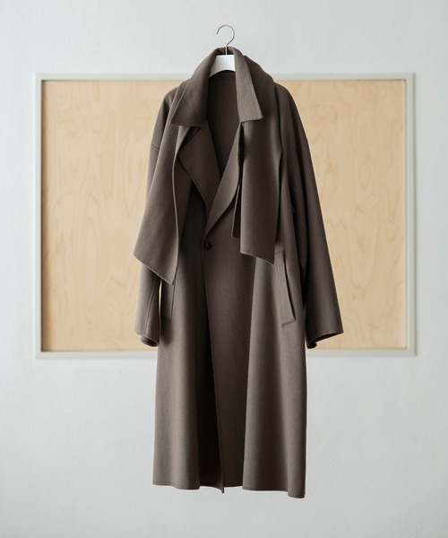 メリノウール ダブルフェイス セミダブルコート / マフラー付き