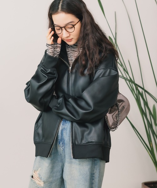 ZARA フェイクレザー フーデットジャケット パーカー フーディ