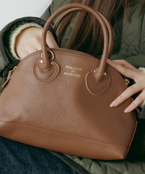 YOUNG & OLSEN/ヤングアンドオルセン EMBOSSED LEATHER ZIP BOAT BAG S