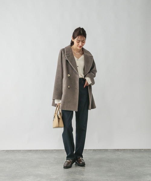 ☆GLOBAL WORK軽やかストレッチ襟2WAYミドルコート新品 S115863216