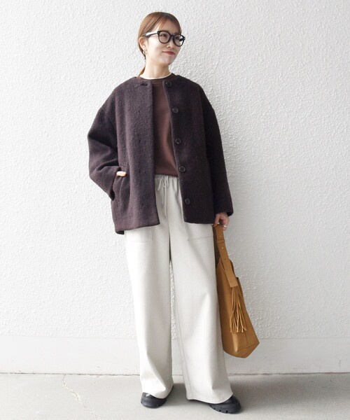 SHIPS any: シャギー ノーカラー コクーン コート（ノーカラーコート