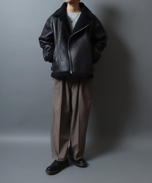 セール】Faux shearling biker jacket/ フェイクムートン 裏ボア