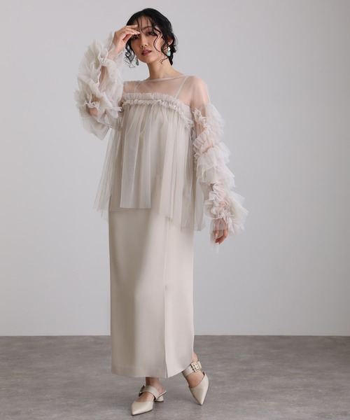 ギャザーチュールトップスオケージョン結婚式パーティー 同窓会