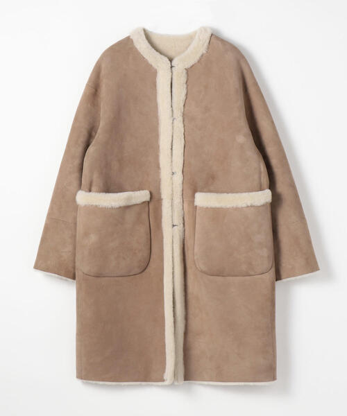 メリノムートン ノーカラーコート（ムートンコート）｜TOMORROWLAND