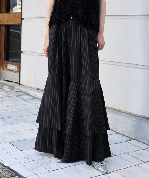 seyto（セイト）の「Stripe layered flare pants / ストライプ