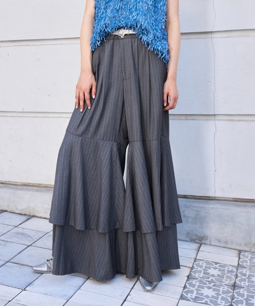 seyto（セイト）の「Stripe layered flare pants / ストライプ