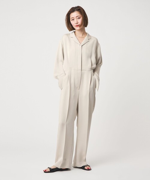 conte＞サテン オープンカラー ジャンプスーツ（つなぎ/オールインワン
