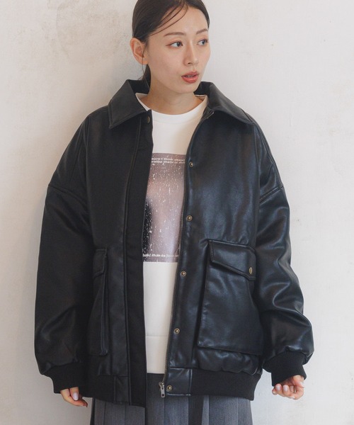 セール】フェイクレザー中綿ブルゾン / 131984（ブルゾン）｜LAKOLE
