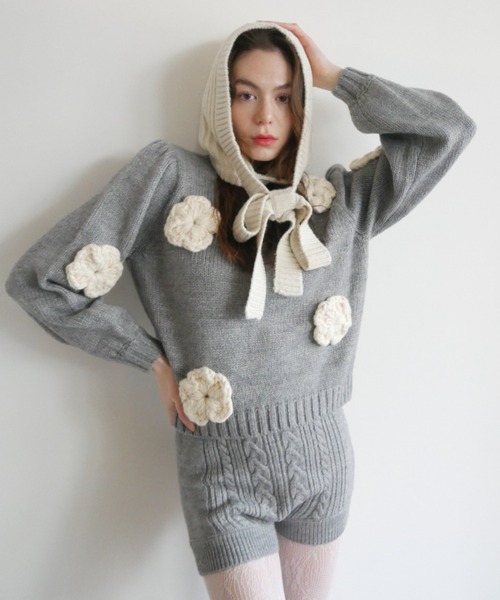 HONEY MI HONEY（ハニーミーハニー）の「flower puff sleeve knit