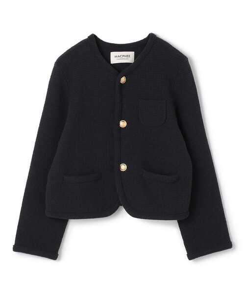 モスライクステッチ クルーネックジャケット（ノーカラージャケット