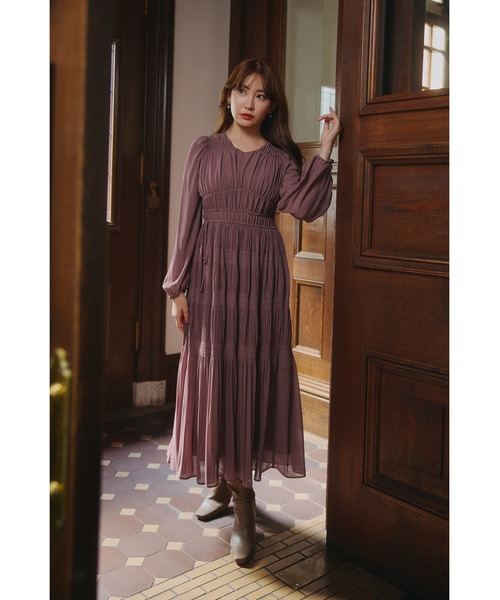 Majolica Pleated Chiffon Long Dress（ワンピース）｜Her lip to