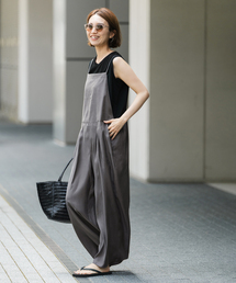 オールインワン・サロペット（グレー/灰色系・サテン）ファッション