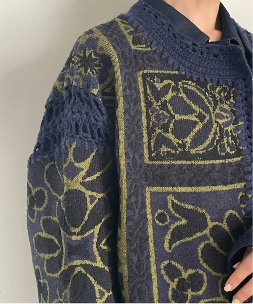 Ameri（アメリ）の「RUG PATTERN KNIT JACKET（ノーカラージャケット