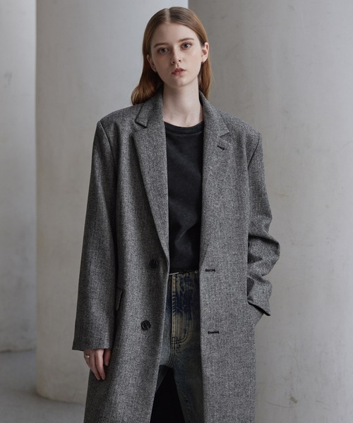 CLEL】Wool Blend Herringbone Tweed Coat / ウールブレンド