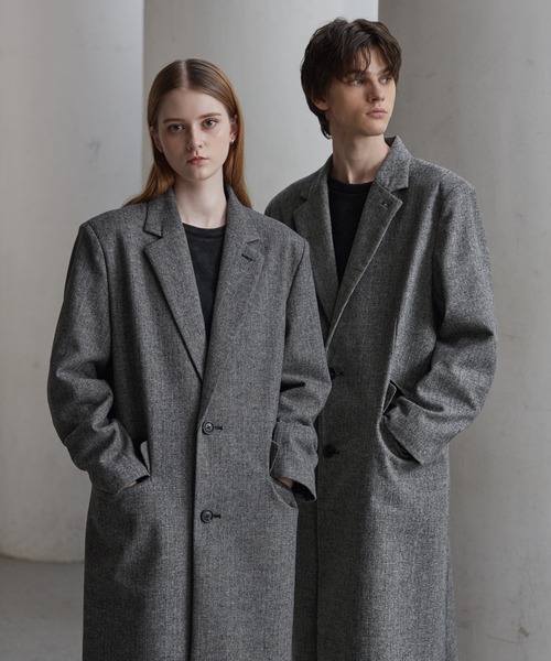 CLEL】Wool Blend Herringbone Tweed Coat / ウールブレンド