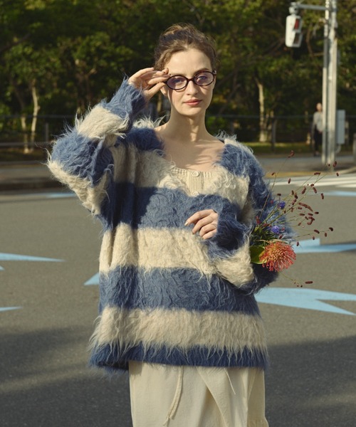 loin nuit（ロワンニュイ）の「shaggy striped knit / シャギー