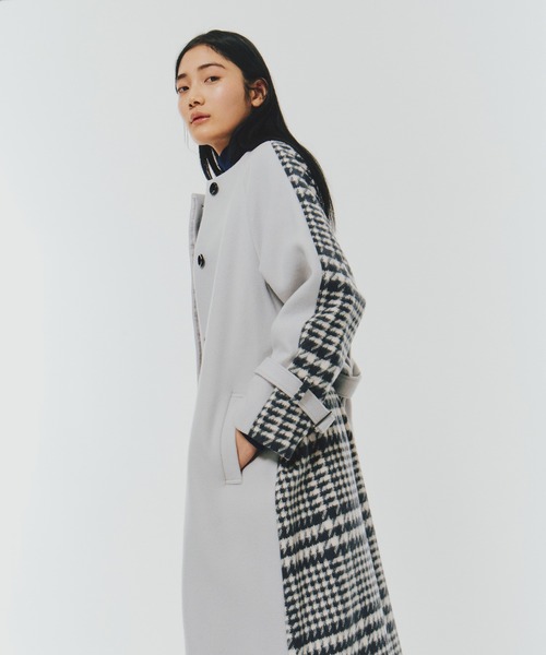 バックチェックフレアコート｜保温/ウール100%/冬服（ノーカラーコート
