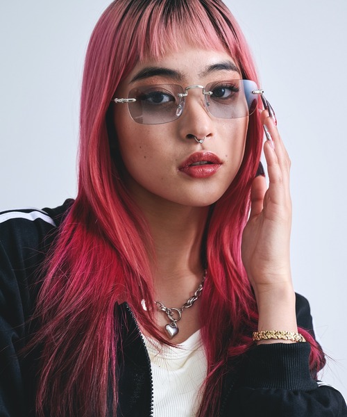 セール】リムレス スクエア型 カラーレンズ サングラス ツーポイント