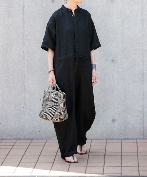 かぐれ（カグレ）の「リネンハーフスリーブオールインワン（サロペット