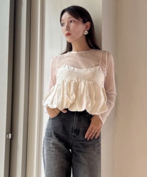 SNIDEL（スナイデル）の「ペプラムキャミ×チュールトップス（シャツ