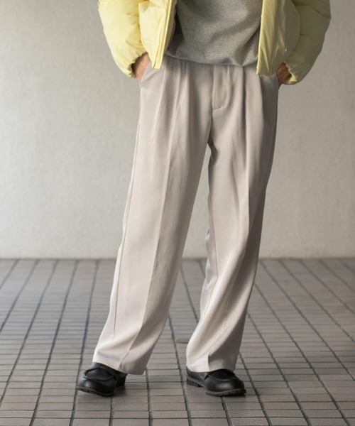 セール】『セットアップ対応』ウールライクダブルタックワイドパンツ