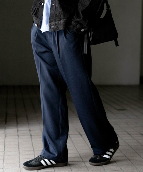 セール】『セットアップ対応』ウールライクダブルタックワイドパンツ