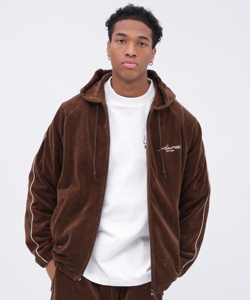 セール】VELOUR ZIP PRAKA CURSIVE LOGO / ベロア ジップ パーカー