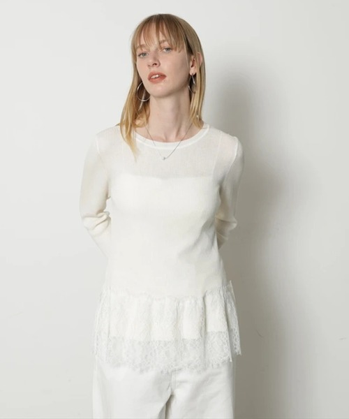裾レースハイゲージニット（ニット/セーター）｜CADUNE（カデュネ）の