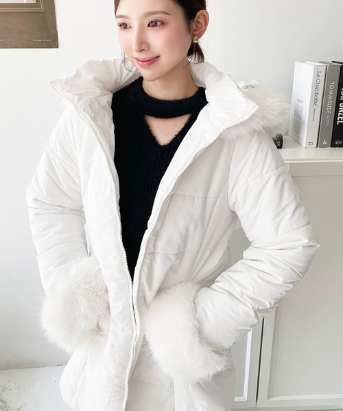 セール】ウェストベルト付きフードファーダウンコート（ダウン