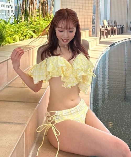 セール】マルチファブリックフリルワイヤーカップビキニ（水着