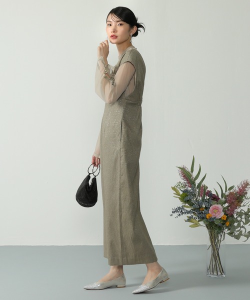 ジャガード ワンピース チュール トップス セット パーティー ドレス