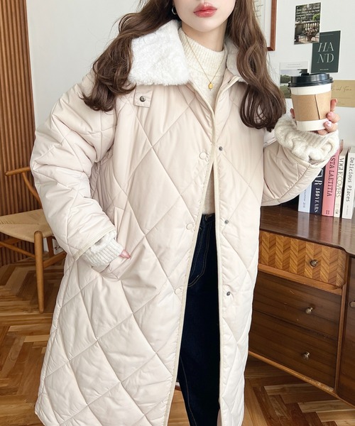 セール】えりファーマットポリエステルダイヤキルトエコダウンコート